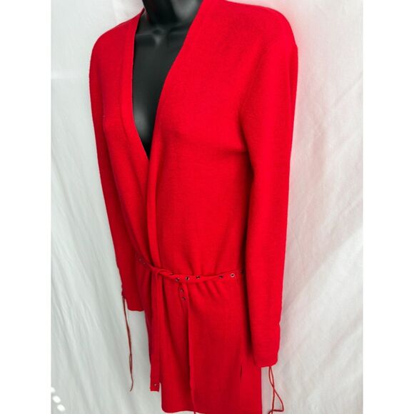 MNG Mango Red Sweater Knit Cardigan Artsy Size M Flowy Classic Closet Staple 90s - Picture 3 of 12
